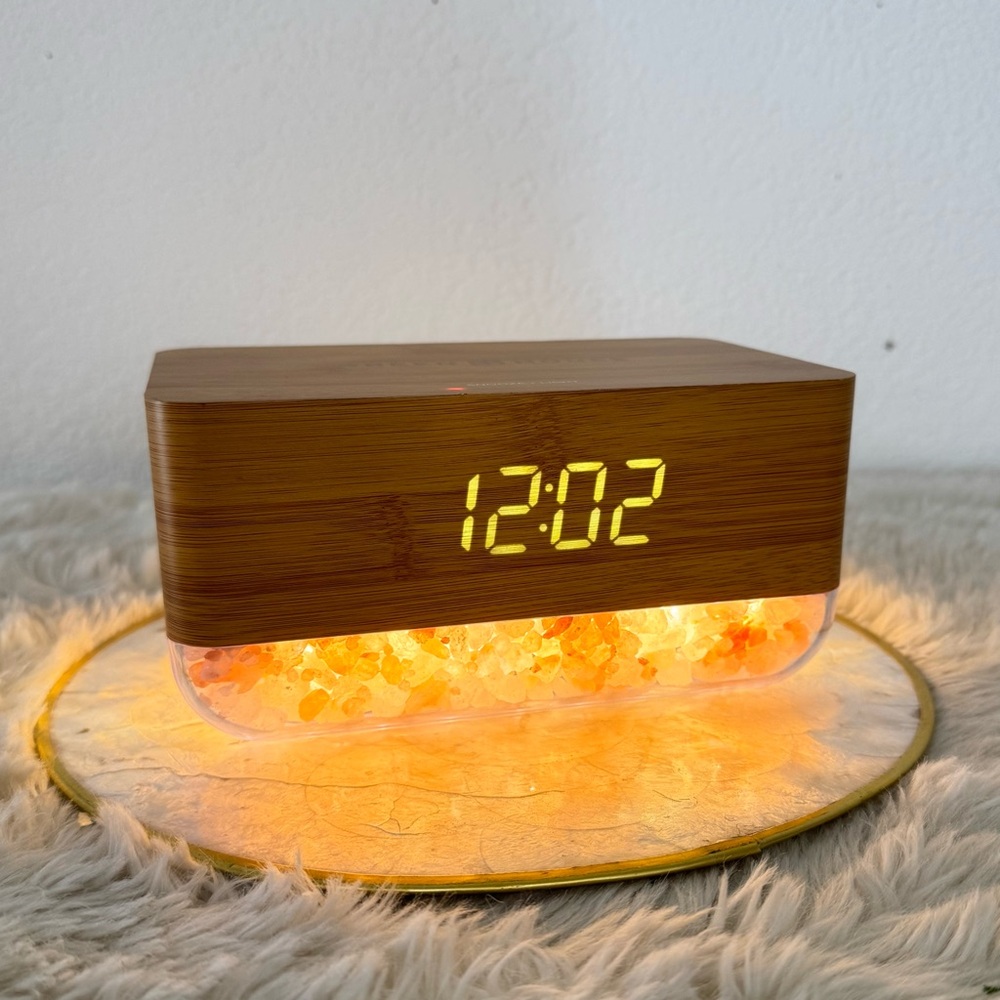 NEW Sunrise Simulator Salt Lamp Alarm Clock Wireless Phone Charger - Picture 5 of 14